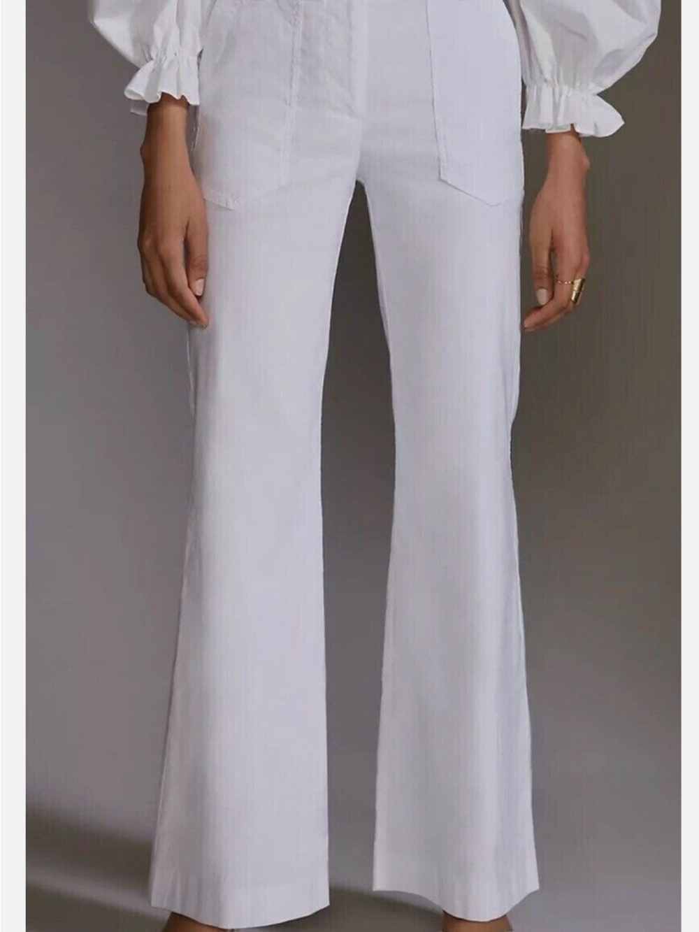 Anthropologie Maeve Naomi White Boot-Cut High-Rise Pants with Patch Pockets